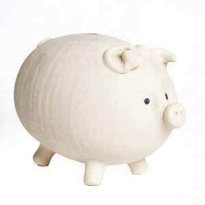 Hucha cerdito blanco hueso mate